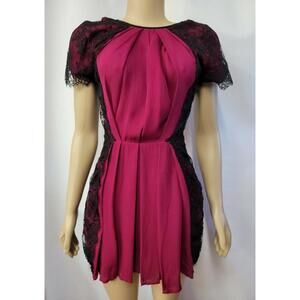 Plein Sud Pink Silk W Black Lace trim Women's Mini Dress Size IT 40/US 4 #R1